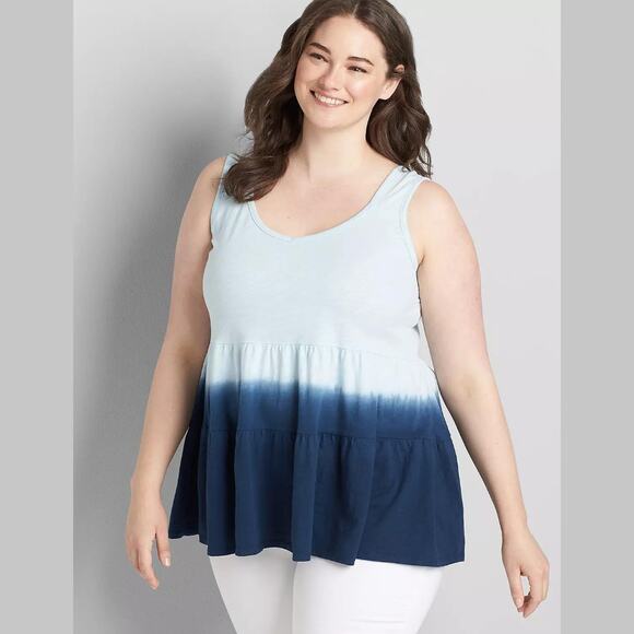 Lane Bryant Blue Dip Dye Sweetheart Tiered Max Swing Tank Size 14/16 NWT - Picture 1 of 11